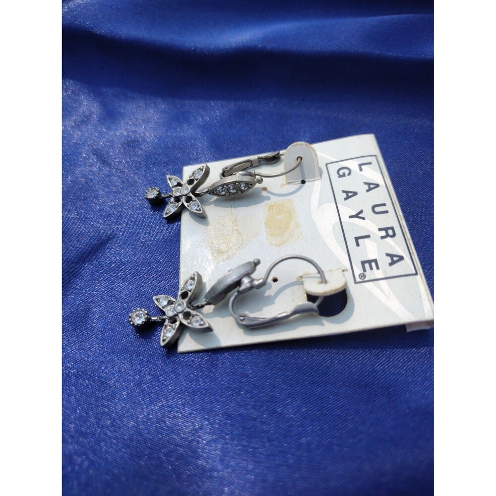 Vintage Laura Gayle Rhinestone Silver tone Butterfly Earrings - Picture 3 of 3